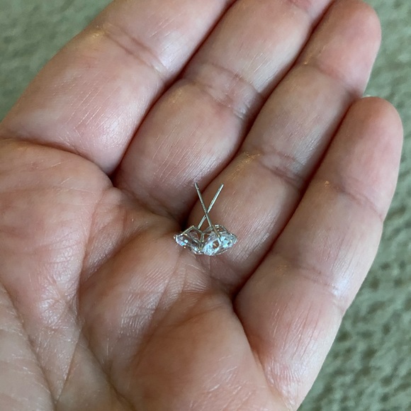 14K WHITE GOLD ROUND SIMULATED DIAMOND EARRINGS - Picture 4 of 8